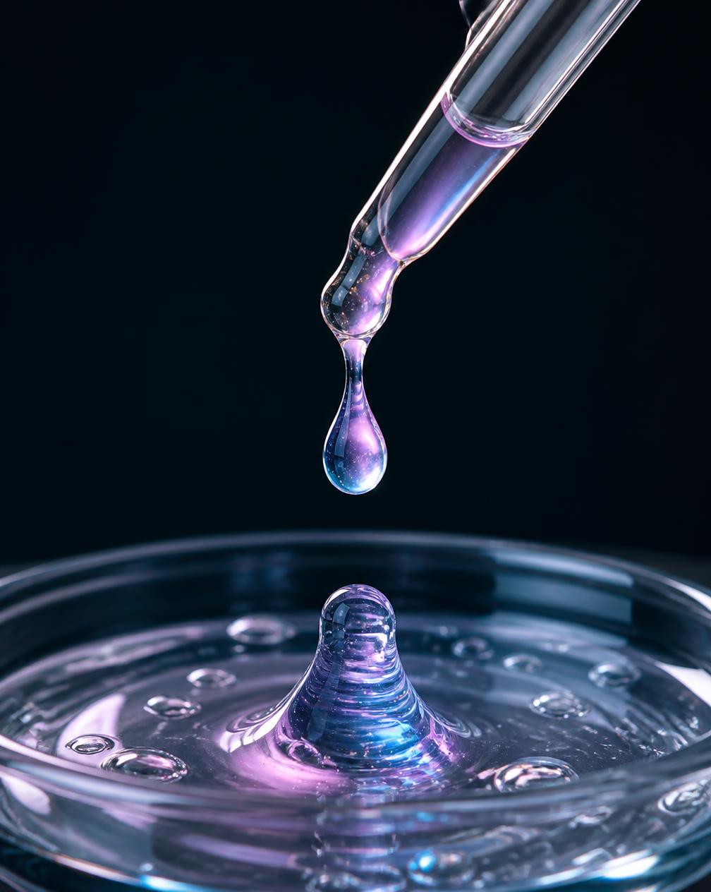 Bioactive Peptide Complex — iridescent violet droplet from a dropper